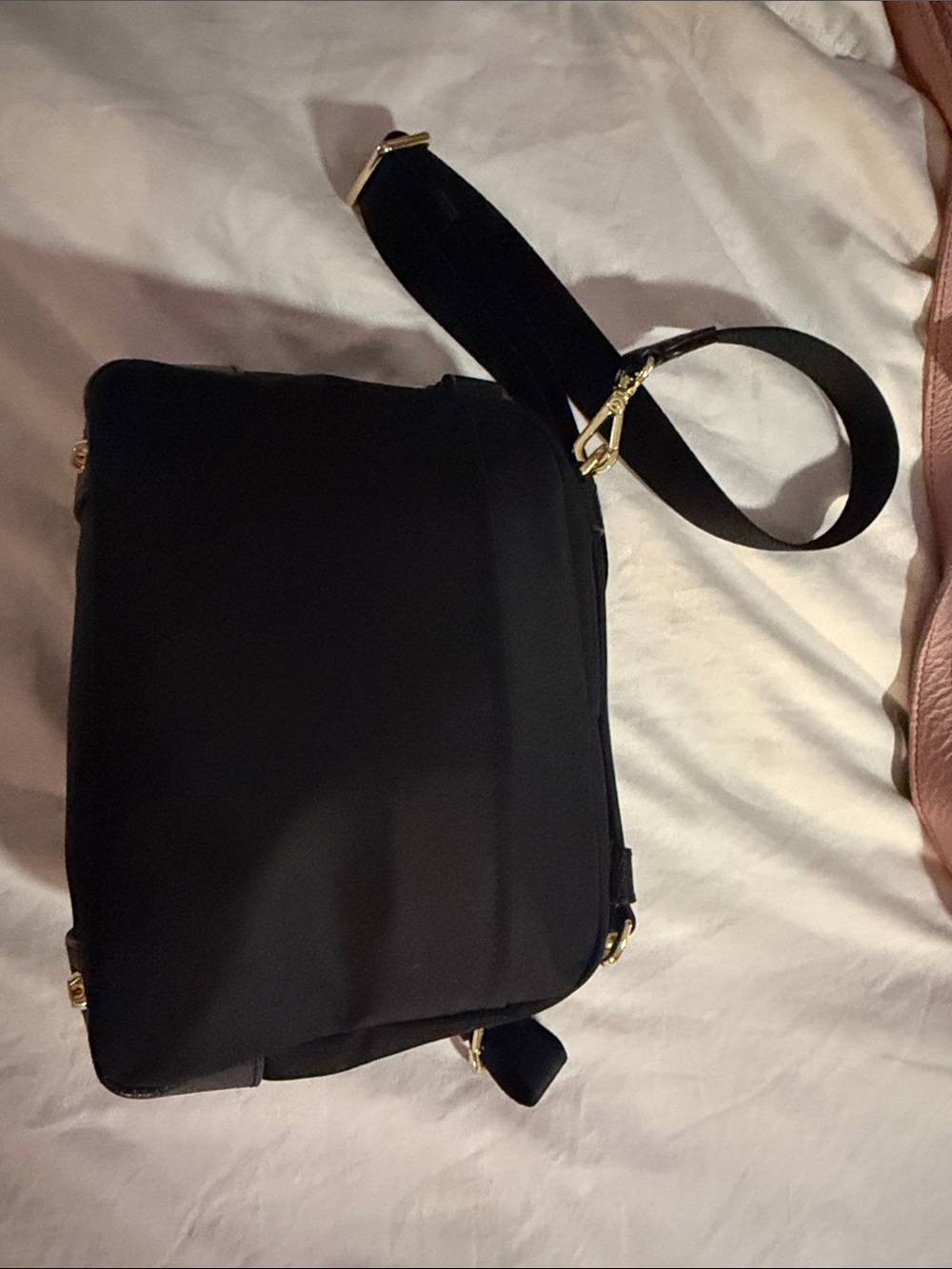 Black Women Tumi Crossbody Shoulder Bag with Gold Hardware - Picture 4 of 6